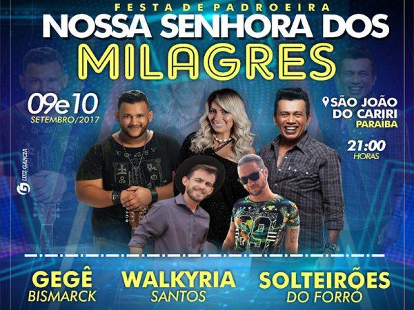 Divulgada as atrações da Festa da Padroeira de São João do Cariri; confira