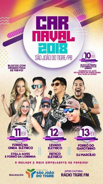 Programação do Carnaval 2018 de São João do Tigre/PB